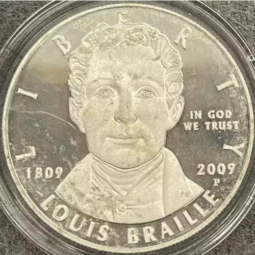 2009P Louis Braille Bicentennial Proof Silver Dollar - Missing some/all OGP